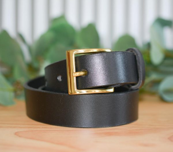 Peak Alone Leather Belt in Black with Gold Buckle