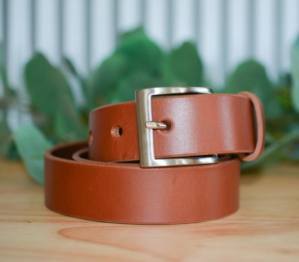 Peak Alone Leather Belt in Tan with Silver Buckle