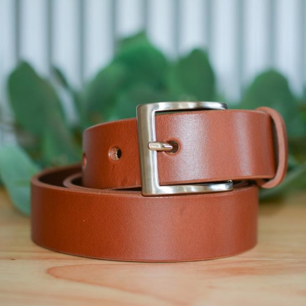 Peak Alone Leather Belt in Tan with Silver Buckle